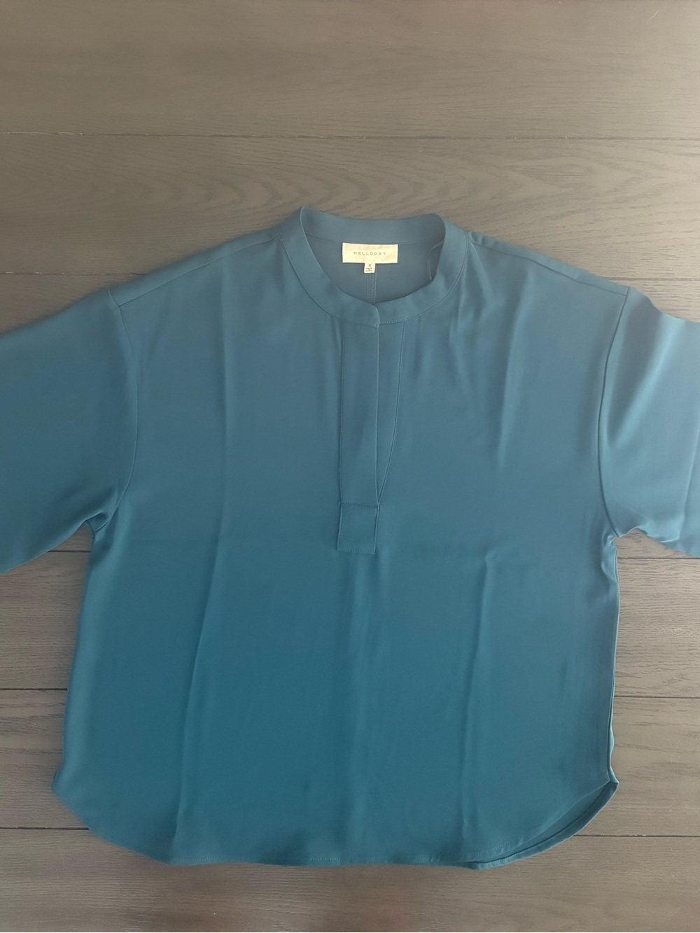 Melloday Women’s Collar Short Sleeve Blouse Teal Size Small